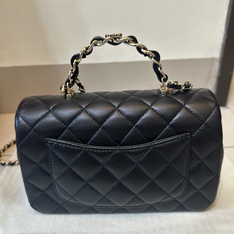 年末出清Chanel23K黑淡金手柄mini CF handle 閒置全新品-1