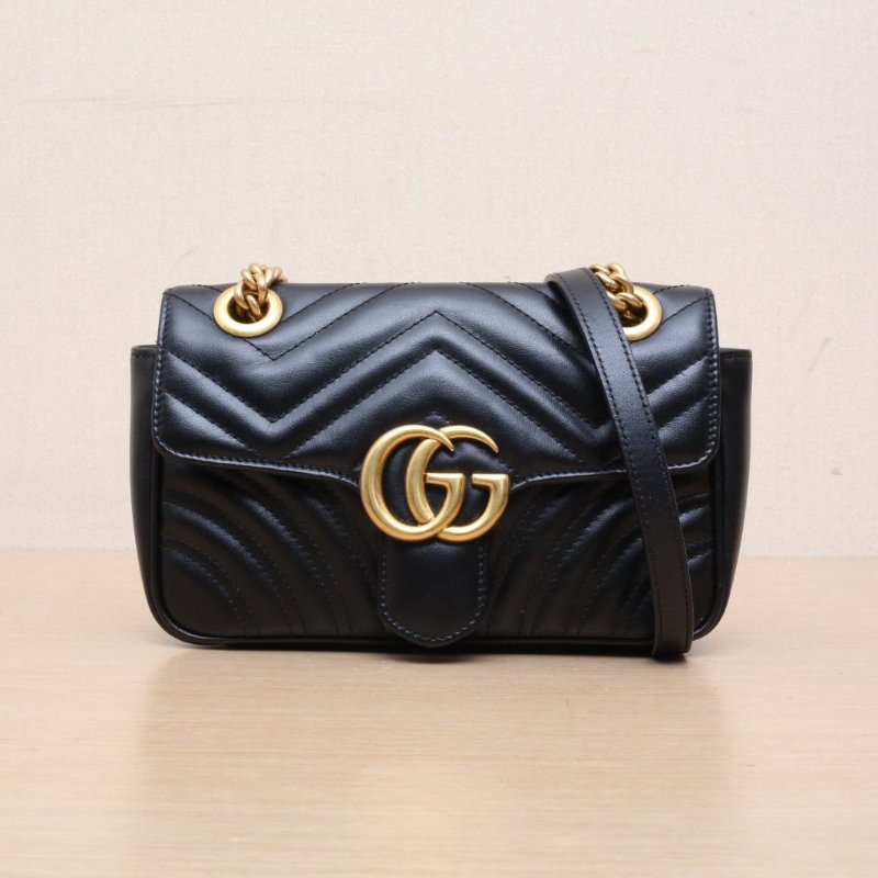 GUCCI GGMarmont肩背包Mini22黑色牛皮金扣肩背包-1