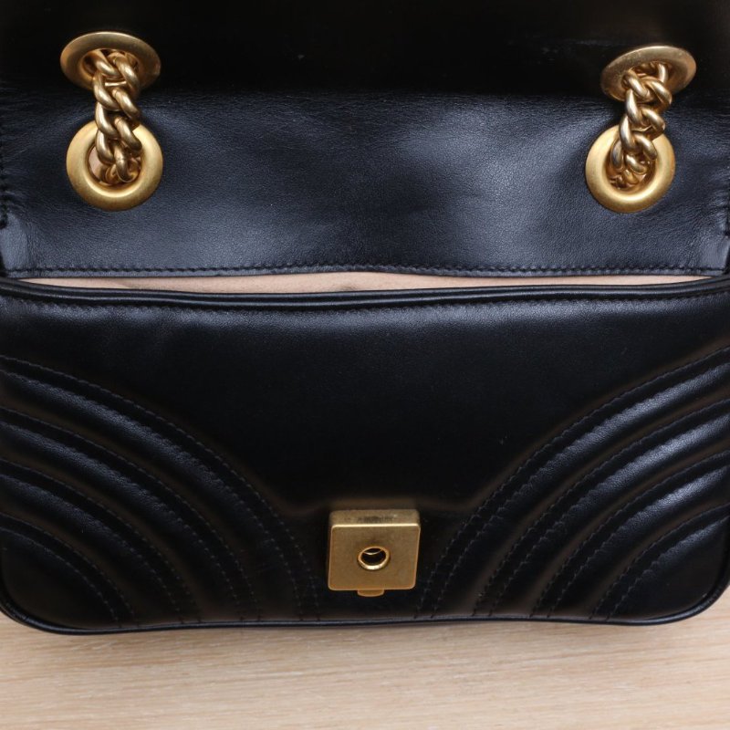 GUCCI GGMarmont肩背包Mini22黑色牛皮金扣肩背包-2