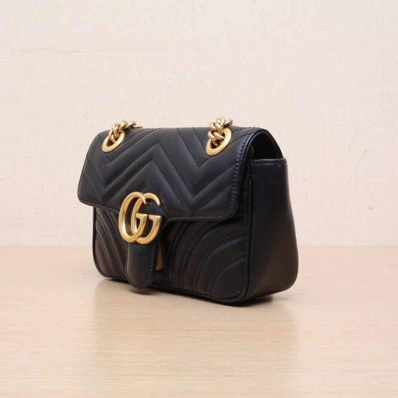 GUCCI GGMarmont肩背包Mini22黑色牛皮金扣肩背包-4