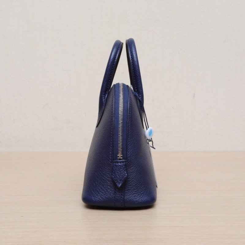 HERMES Bolide保齡球Mini197U海軍藍Chevre山羊皮B刻銀扣肩背包-4
