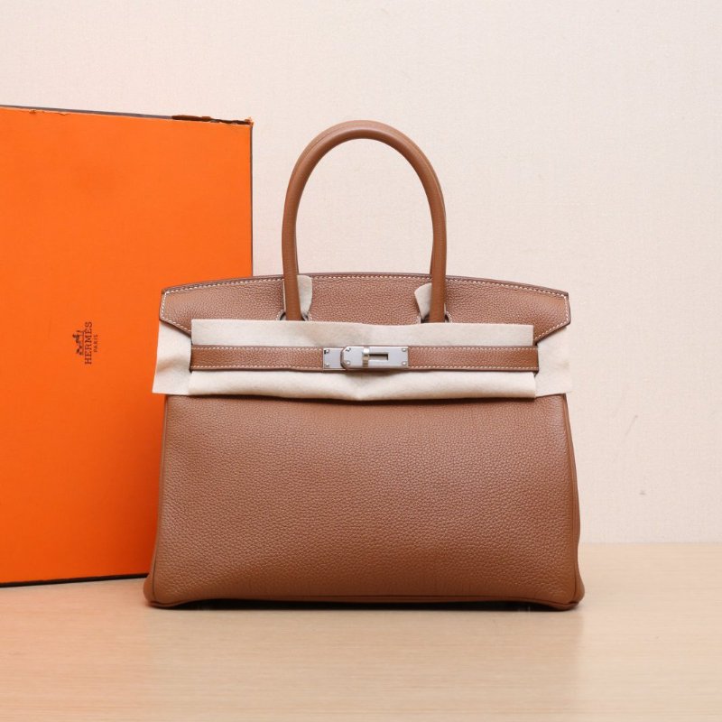HERMES Birkin3037金棕色Togo皮A刻銀扣肩背包-0