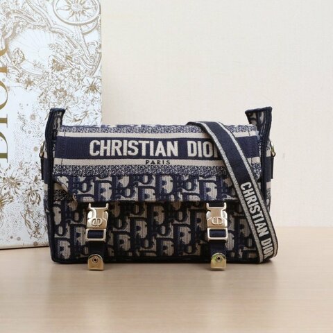 DIOR Diorcamp郵差信使包小號23藍色帆布淺金扣2022肩背包