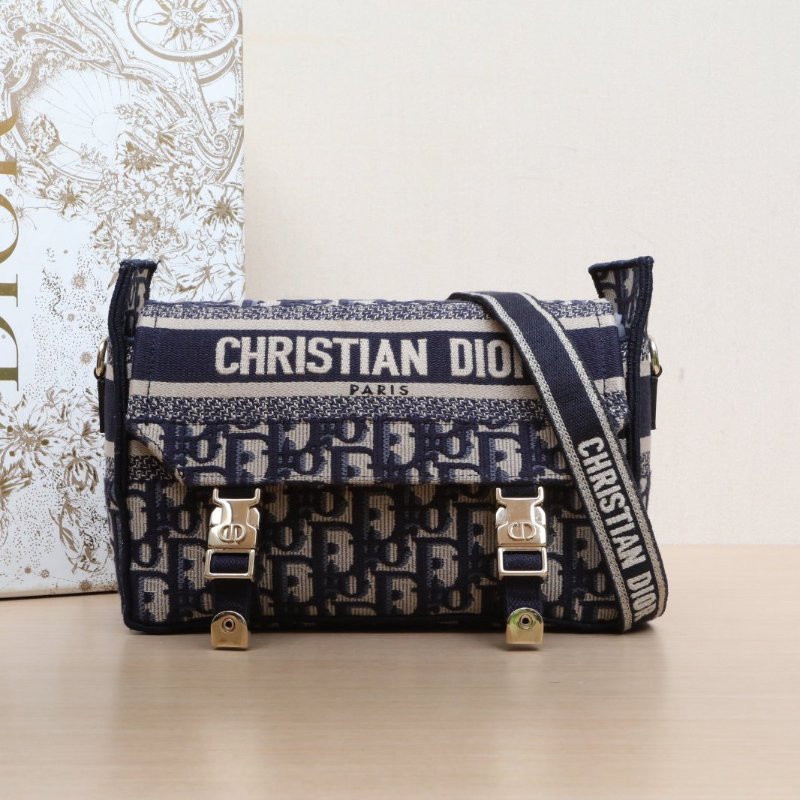 DIOR Diorcamp郵差信使包小號23藍色帆布淺金扣2022肩背包-0