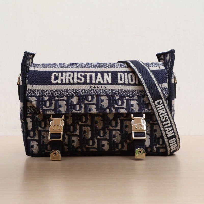 DIOR Diorcamp郵差信使包小號23藍色帆布淺金扣2022肩背包-1