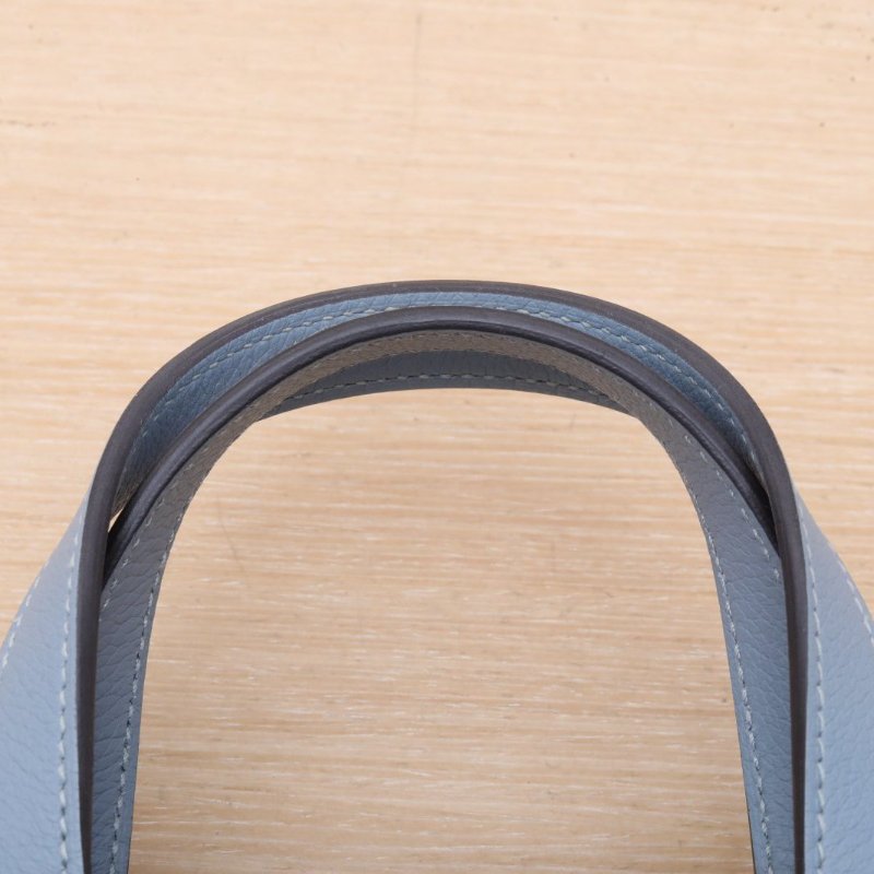 HERMES Halzan25雙提手單肩包J7亞麻藍TC皮U刻銀扣肩背包-2