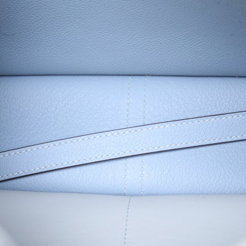 HERMES Halzan25雙提手單肩包J7亞麻藍TC皮U刻銀扣肩背包-3