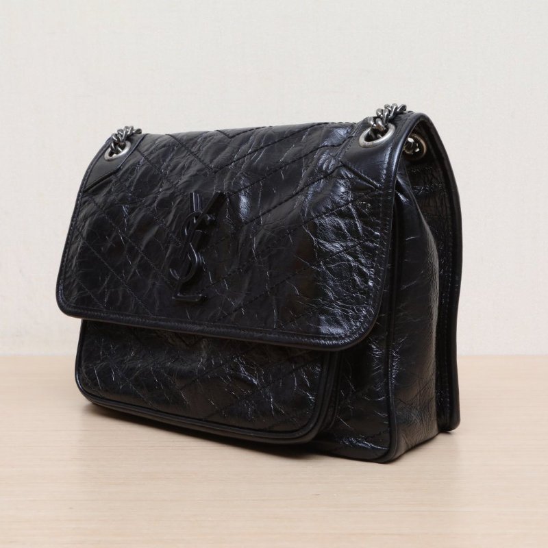 SAINT LAURENT Niki中號28D扣黑色牛皮黑扣肩背包-3