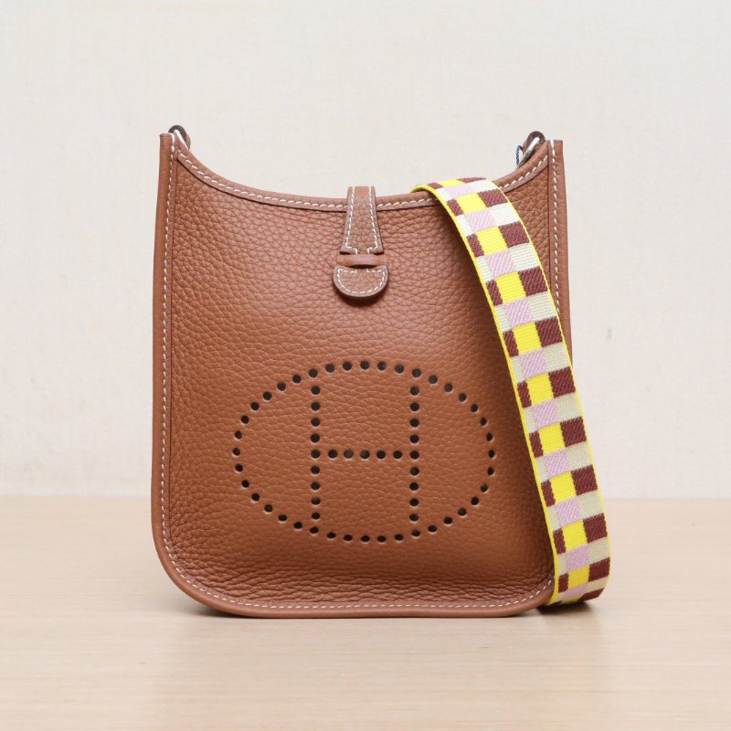 HERMES EvelyneMINI1637金棕色TC皮B刻銀扣肩背包-1