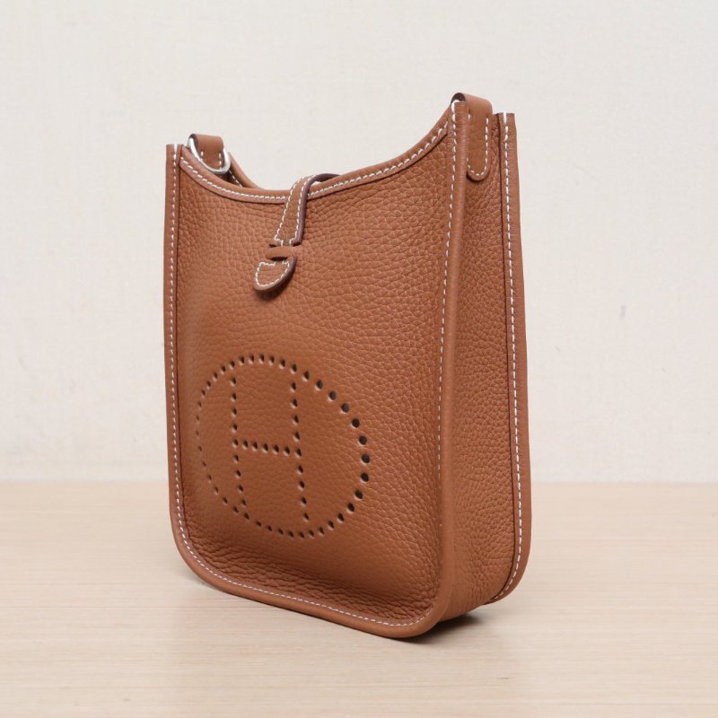 HERMES EvelyneMINI1637金棕色TC皮B刻銀扣肩背包-3