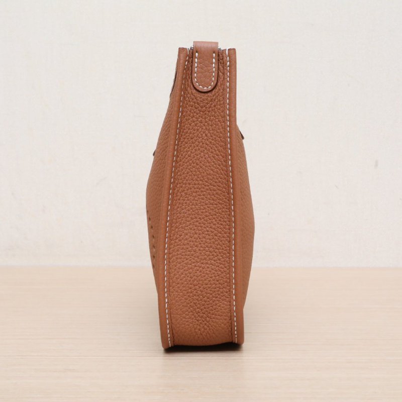 HERMES EvelyneMINI1637金棕色TC皮B刻銀扣肩背包-4