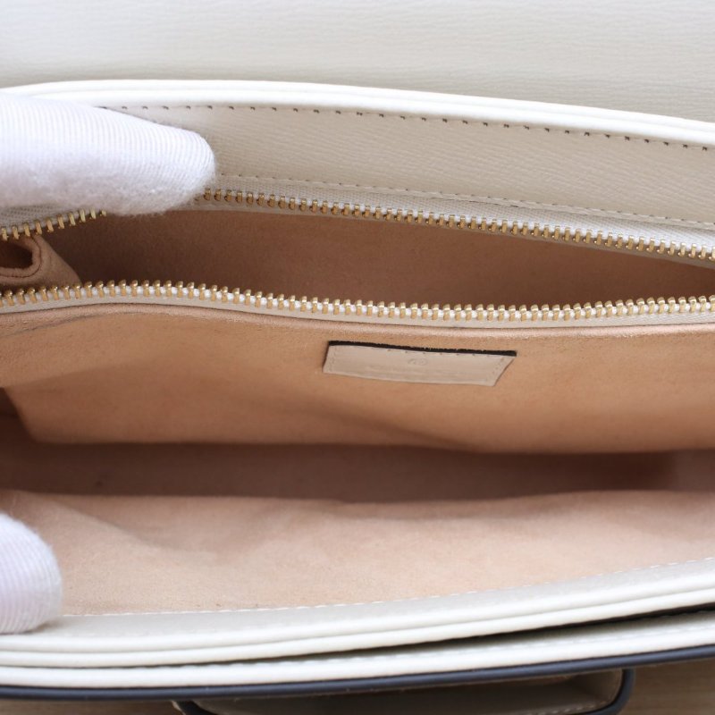 GUCCI Horsebit馬銜扣1955馬鞍包小號25白色帆布金扣肩背包-3