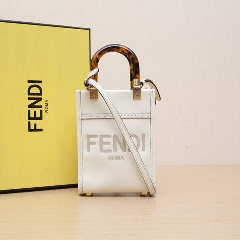 FENDI Sunshine陽光購物手提袋Mini迷你米白色牛皮肩背包