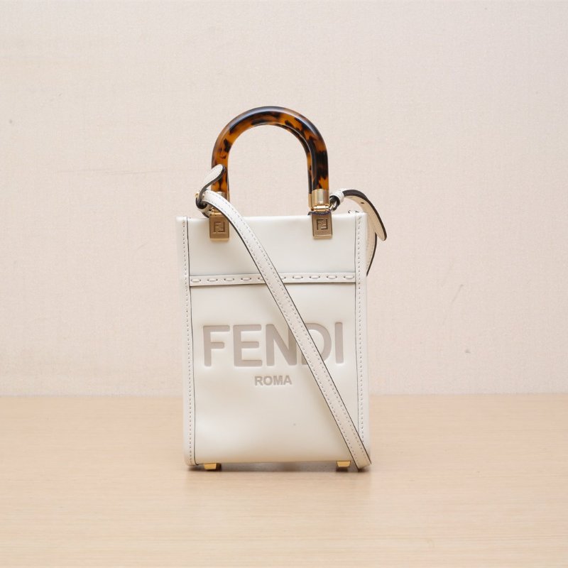 FENDI Sunshine陽光購物手提袋Mini迷你米白色牛皮肩背包-1