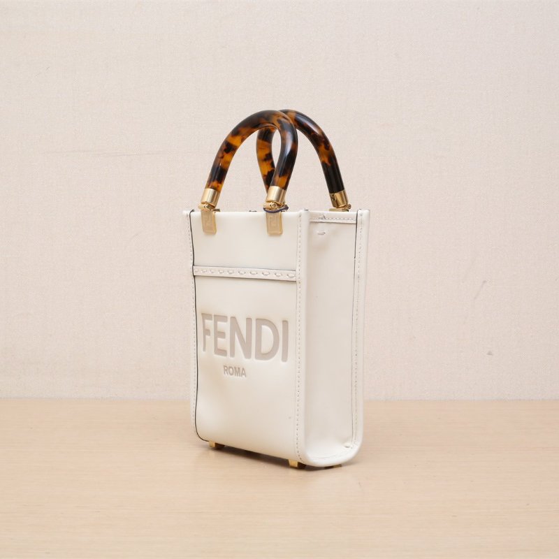 FENDI Sunshine陽光購物手提袋Mini迷你米白色牛皮肩背包-4