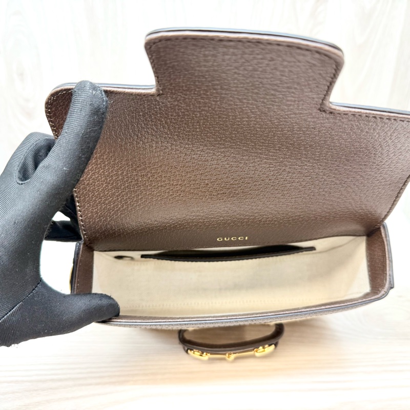 GUCCI烏木色牛皮Horsebit 1955小號側背包658574-8