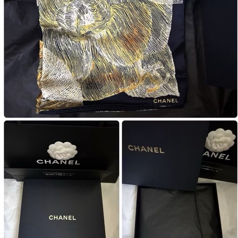 Chanel *山茶花圖案絲巾*25中秋Vic禮👩🏻‍🦰全新全配；聖誕節優惠價！😍