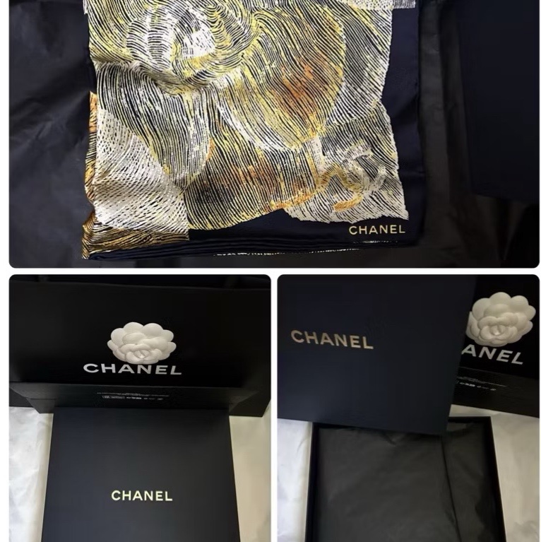 Chanel *山茶花圖案絲巾*25中秋Vic禮👩🏻‍🦰全新全配；聖誕節優惠價！😍-0
