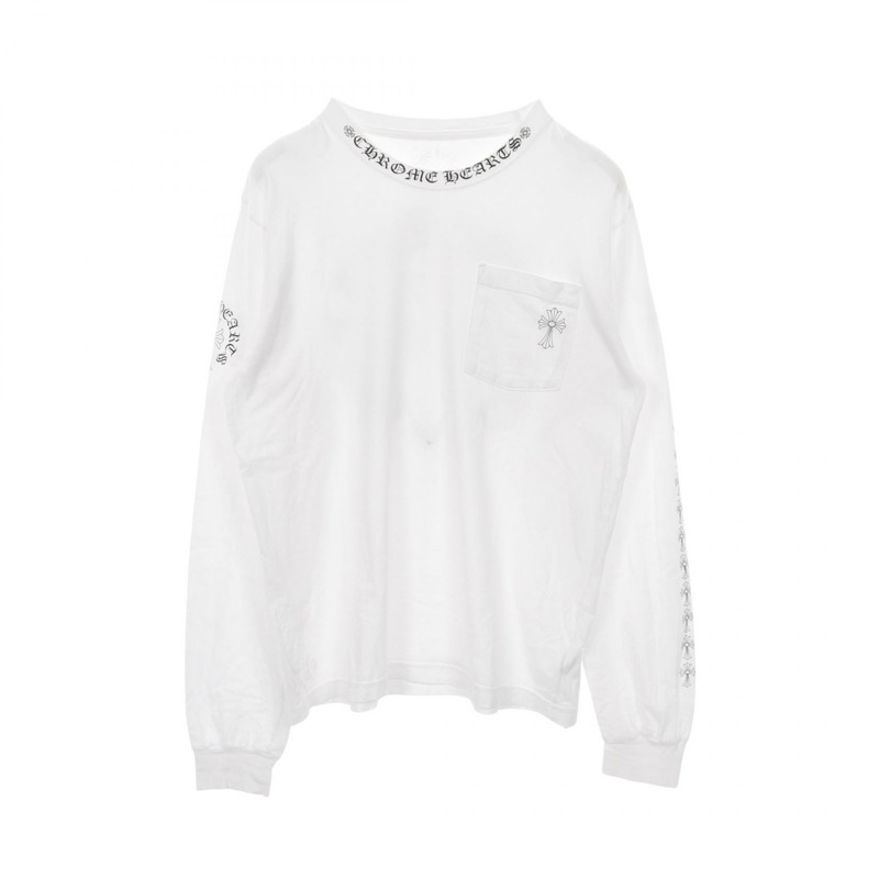 鉻心 (CHROME HEARTS) 領口標誌 CH 十字 T 卹 白色 二手 男款-0