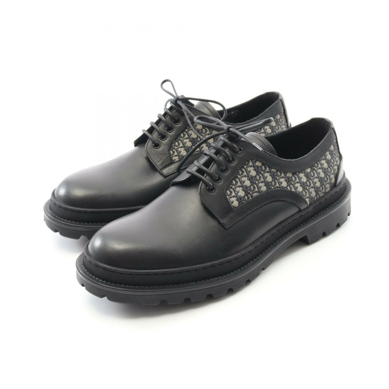 Dior Dior Explorer Derby Shoes Oblique 正裝鞋 皮革帆布 黑色 米色 海軍藍 二手 男士-0