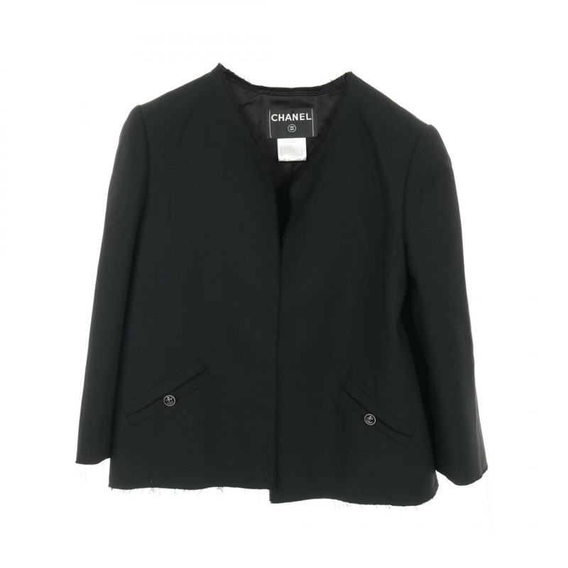 香奈兒 COCO 標誌紐扣無色外套 P31036V20717 羊毛黑色二手女款-0