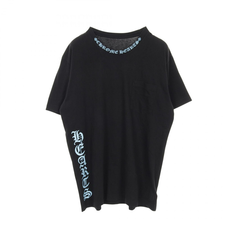 鉻心 (CHROME HEARTS) 領口logo T卹,純棉材質,黑色/藍色,二手男款-0