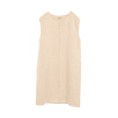 愛馬仕 (HERMES) 無袖真絲亞麻連身裙,米色,二手女款,尺寸 38