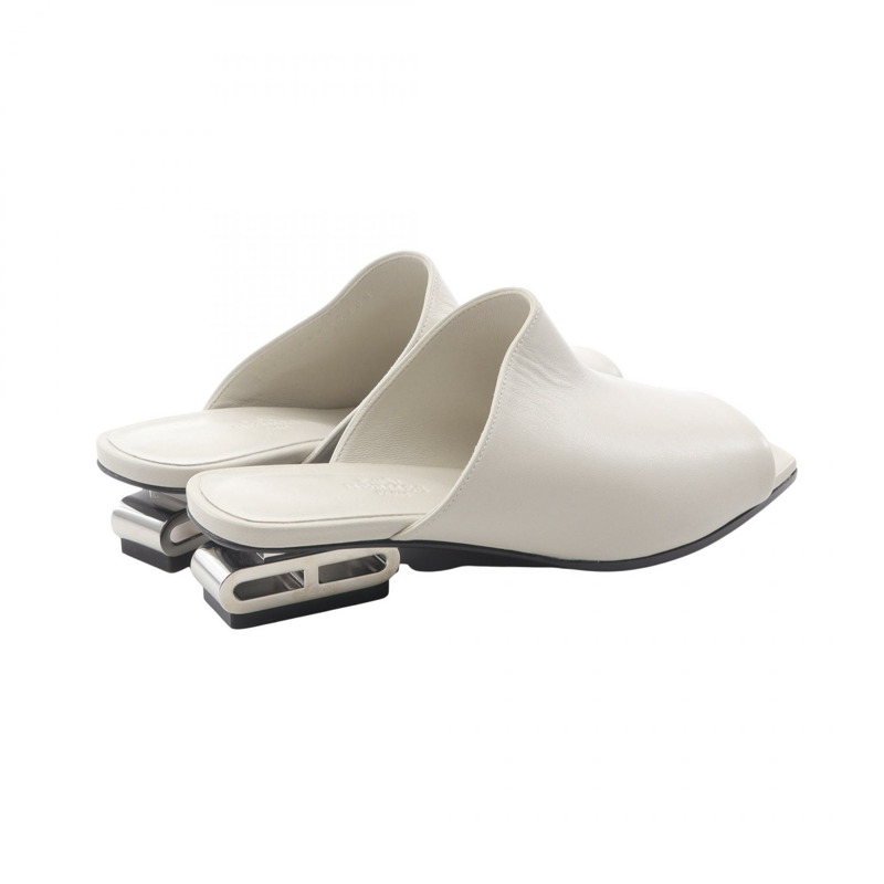 愛馬仕 Idole Chaine d'Ancre 穆勒涼鞋 241084Z 白色皮革 二手 女款 #36-1