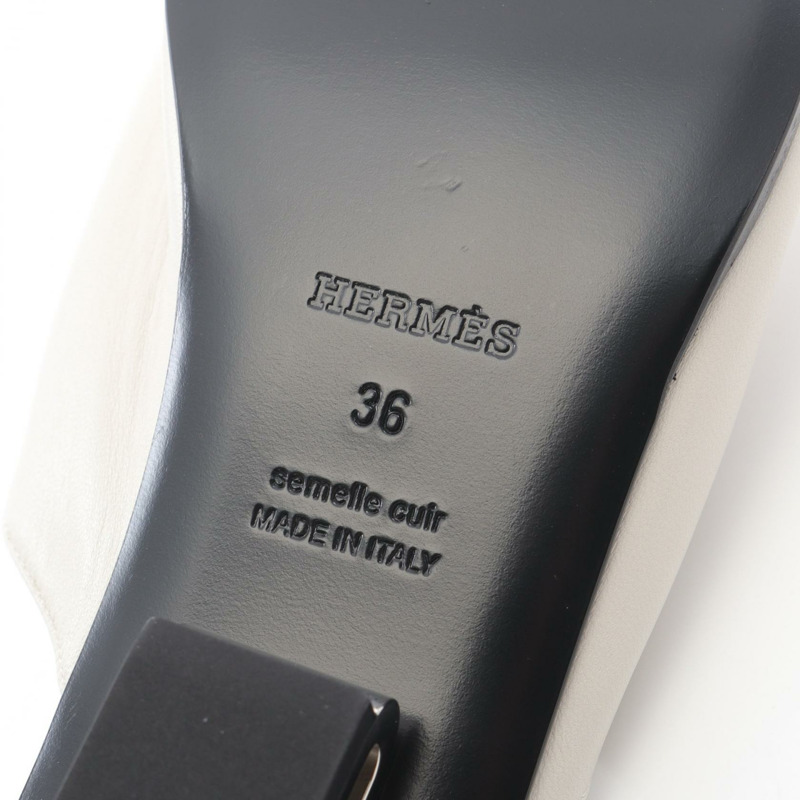 愛馬仕 Idole Chaine d'Ancre 穆勒涼鞋 241084Z 白色皮革 二手 女款 #36-5