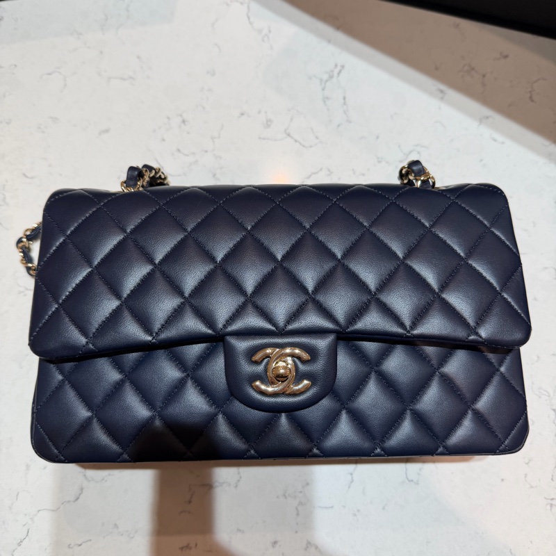 Chanel 香奈兒 Classic Flap CF25 中號 全配羊皮海軍藍淡金釦-7