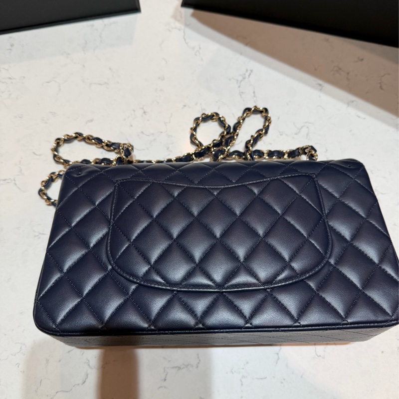 Chanel 香奈兒 Classic Flap CF25 中號 全配羊皮海軍藍淡金釦-8
