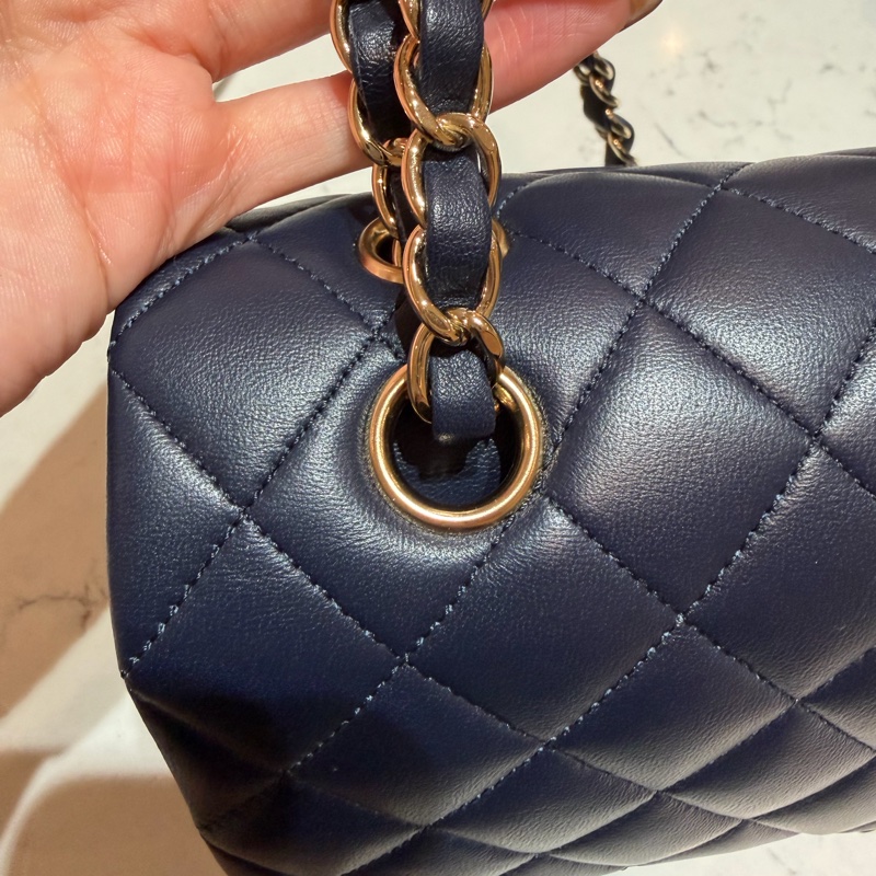 Chanel 香奈兒 Classic Flap CF25 中號 全配羊皮海軍藍淡金釦-11