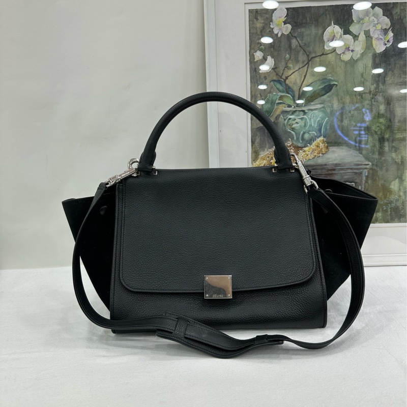 Celine瑟琳trapeze系列黑色中型鞦韆包-0