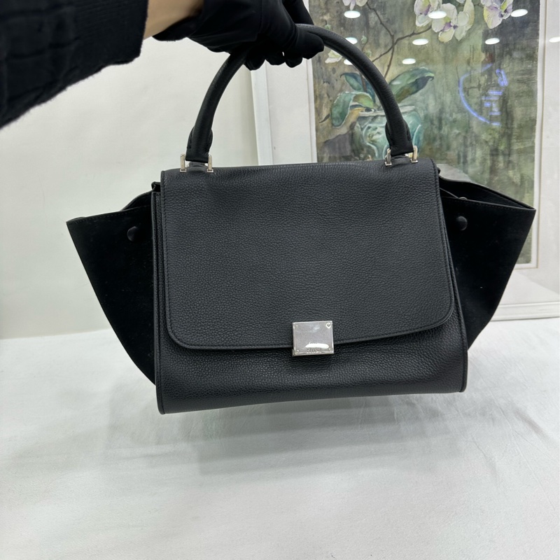 Celine瑟琳trapeze系列黑色中型鞦韆包-5