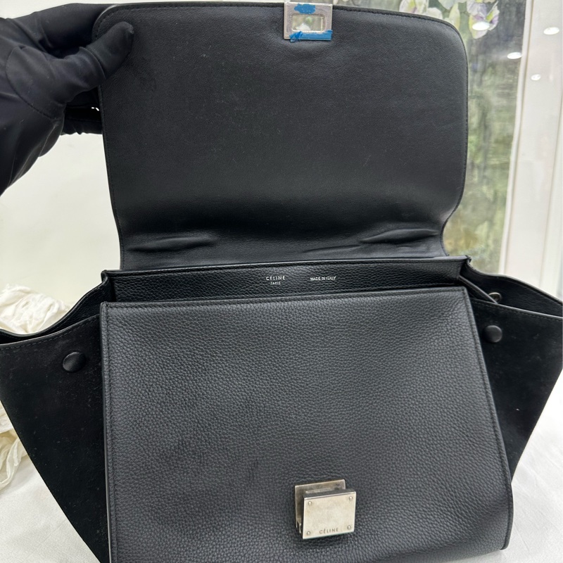 Celine瑟琳trapeze系列黑色中型鞦韆包-7