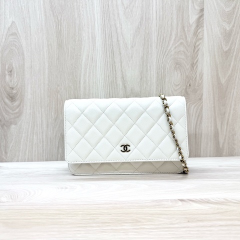 CHANEL白色荔枝皮淡金釦下蓋WOC AP0250