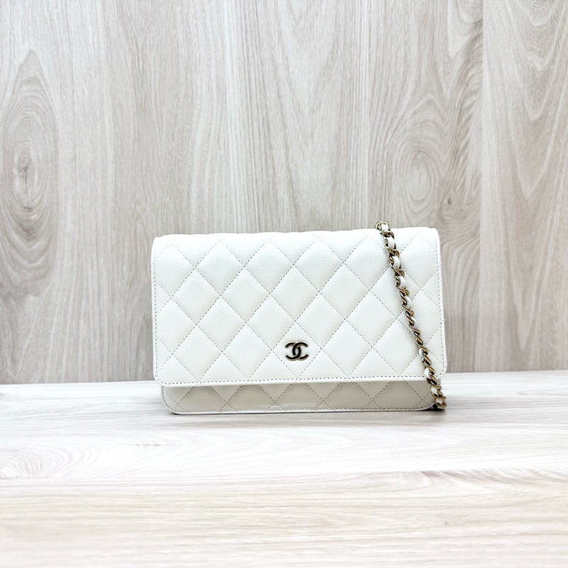 CHANEL白色荔枝皮淡金釦下蓋WOC AP0250-0