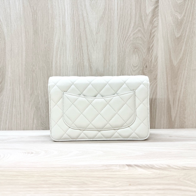 CHANEL白色荔枝皮淡金釦下蓋WOC AP0250-1