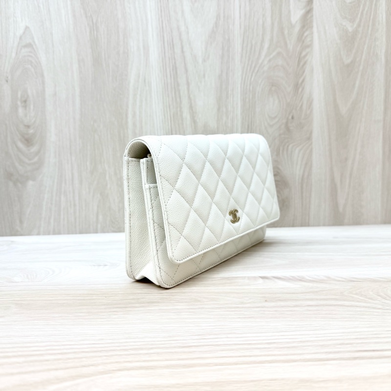 CHANEL白色荔枝皮淡金釦下蓋WOC AP0250-3