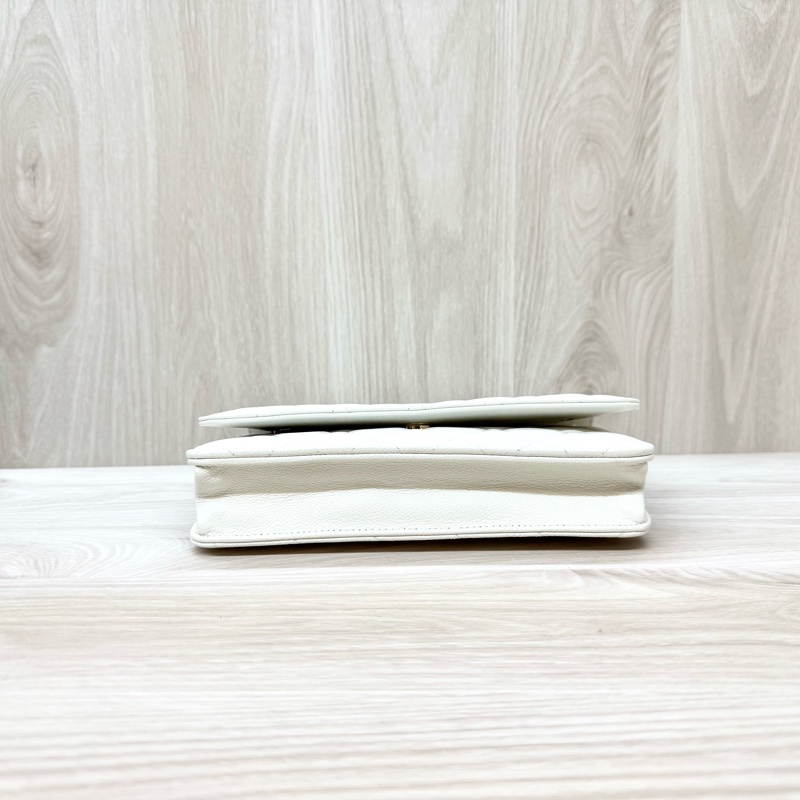 CHANEL白色荔枝皮淡金釦下蓋WOC AP0250-5