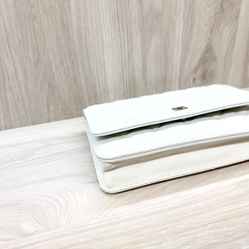 CHANEL白色荔枝皮淡金釦下蓋WOC AP0250-6