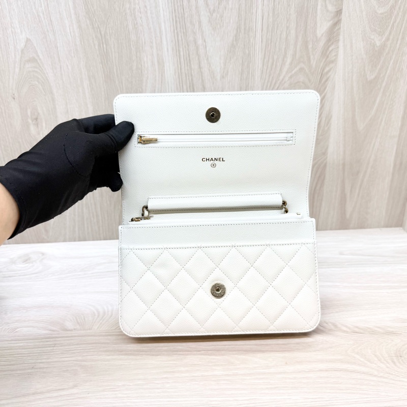 CHANEL白色荔枝皮淡金釦下蓋WOC AP0250-8