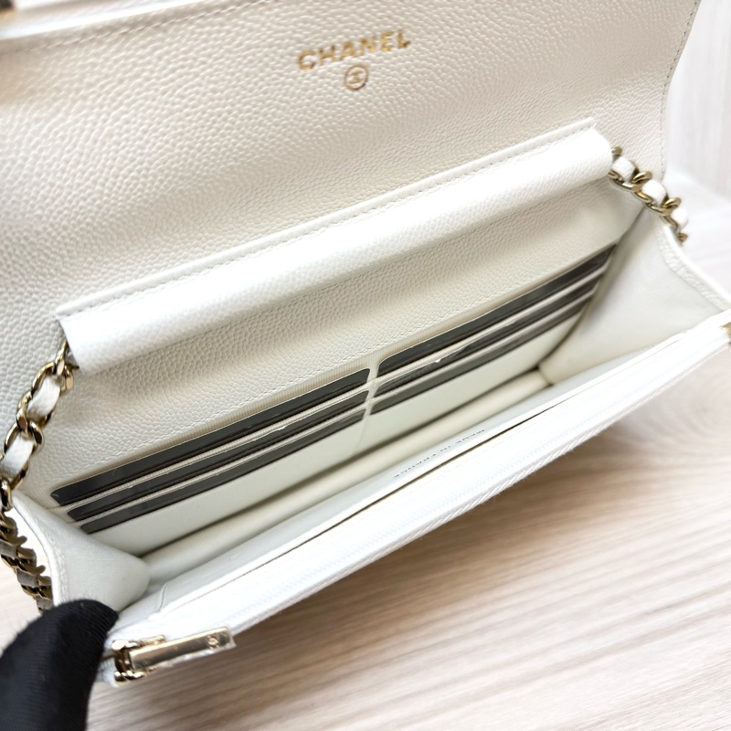 CHANEL白色荔枝皮淡金釦下蓋WOC AP0250-11