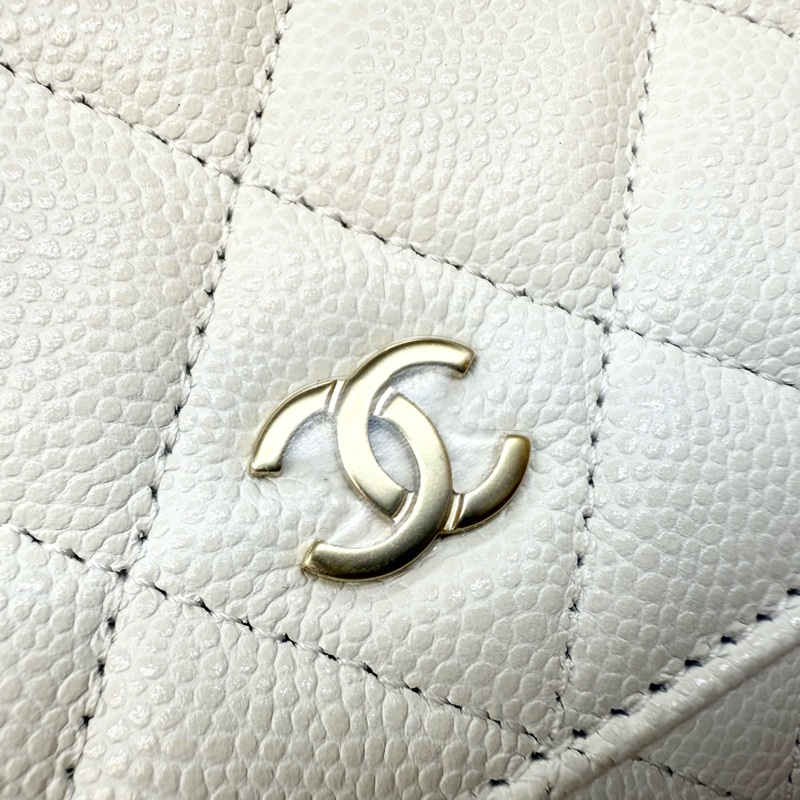 CHANEL白色荔枝皮淡金釦下蓋WOC AP0250-13