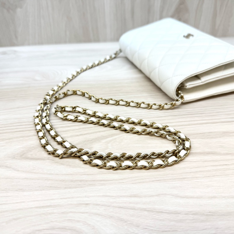 CHANEL白色荔枝皮淡金釦下蓋WOC AP0250-14