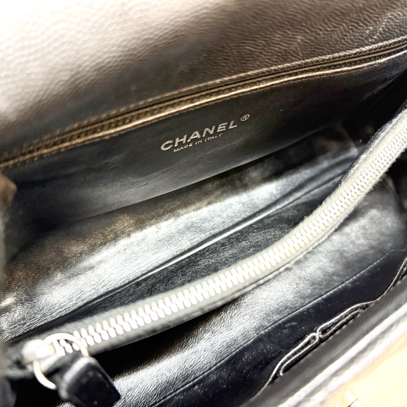 CHANEL黑荔枝銀釦拚蜥蜴皮手把coco handle28-8