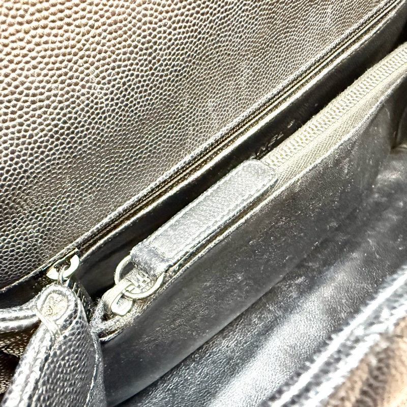 CHANEL黑荔枝銀釦拚蜥蜴皮手把coco handle28-15