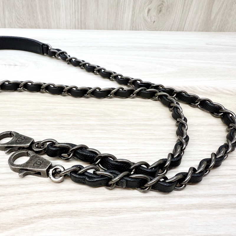 CHANEL黑荔枝銀釦拚蜥蜴皮手把coco handle28-18