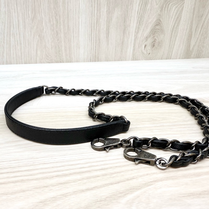 CHANEL黑荔枝銀釦拚蜥蜴皮手把coco handle28-19