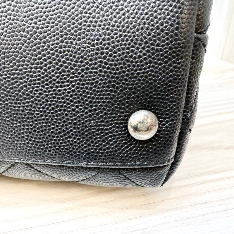 CHANEL黑荔枝銀釦拚蜥蜴皮手把coco handle28-22